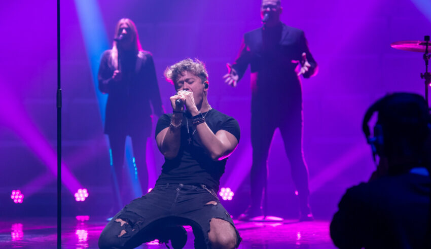 Ollie, who is returning for Eesti Laul 2024, performs his song "Venom" in 2023. (Photo via ERR)